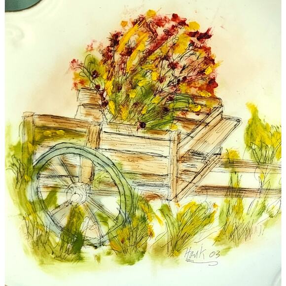 COLLECTOR PLATE-HAAS & CAJZEK-Porcelain-Bisque-Hand Painted-Signed-Flower Cart - Picture 4 of 10